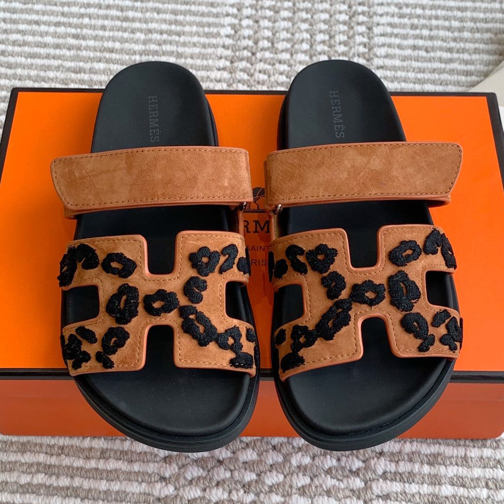 Hermes 2026 Chypre Sandal With Leopard Print Suede Leather 982197