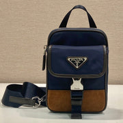 Prada 2026 Mobile Phone Chest Bag Blue Brown Recycled Nylon With Saffiano Leather