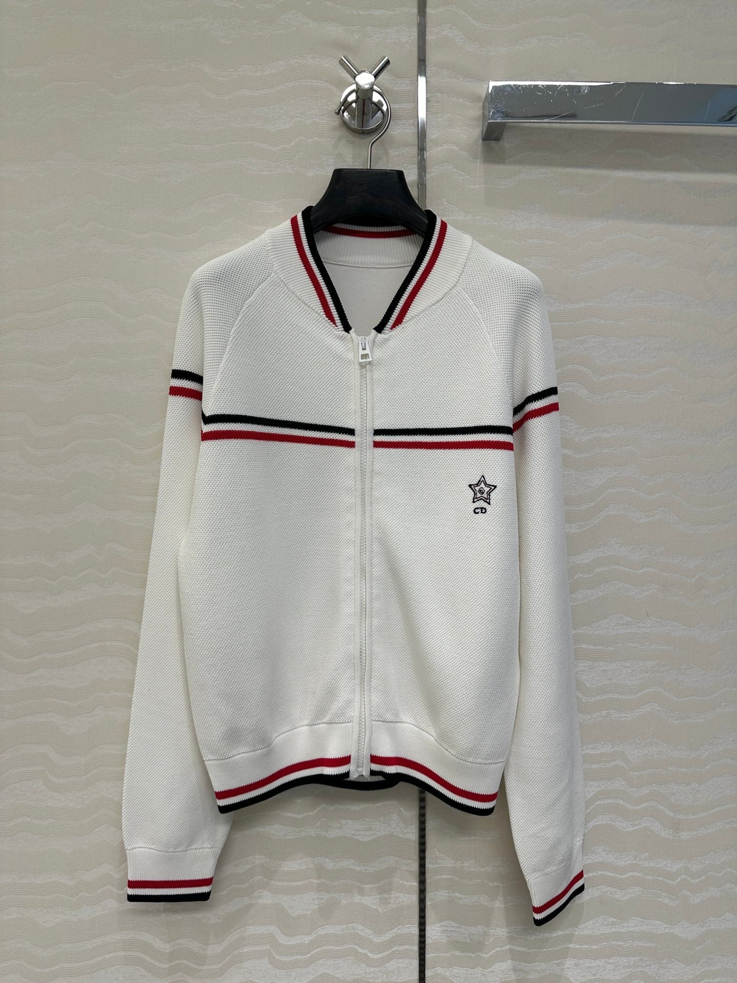 CD Knitted Zipper Jacket White Rayon Polyester