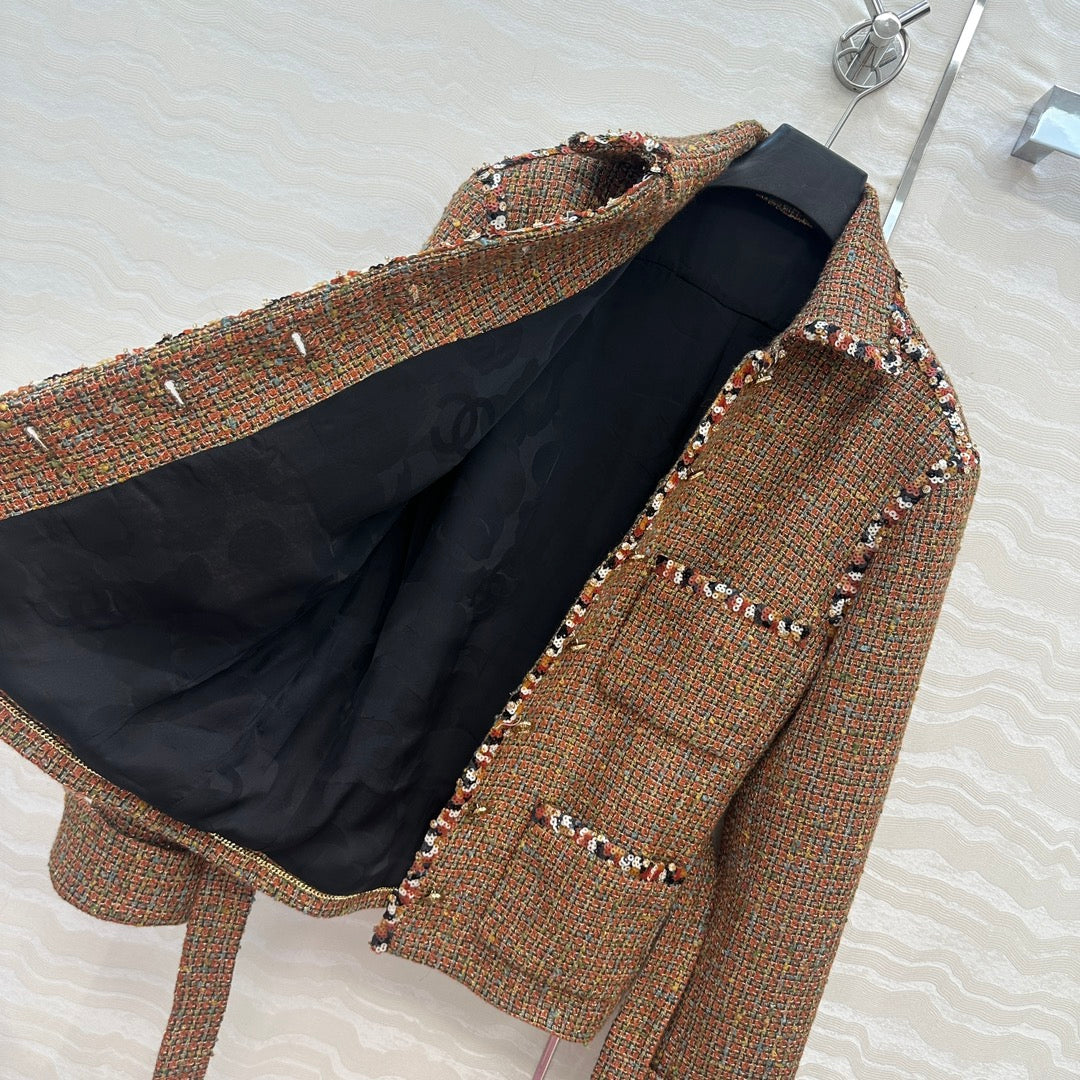 CC 25 Tweed Jacket Brown Wool Cotton Viscose