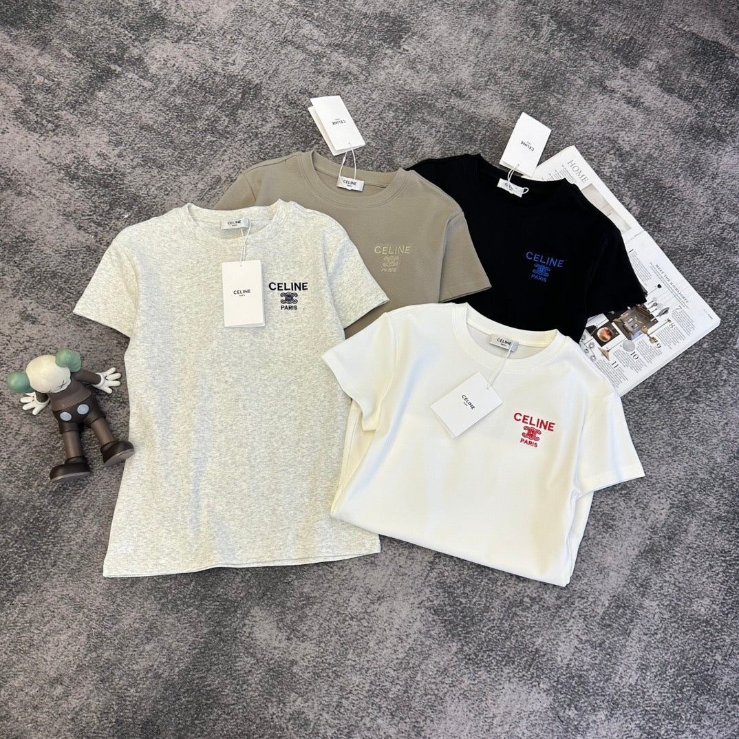 Celine 2026 T-Shirt Brown Black White Gray Cotton 359304