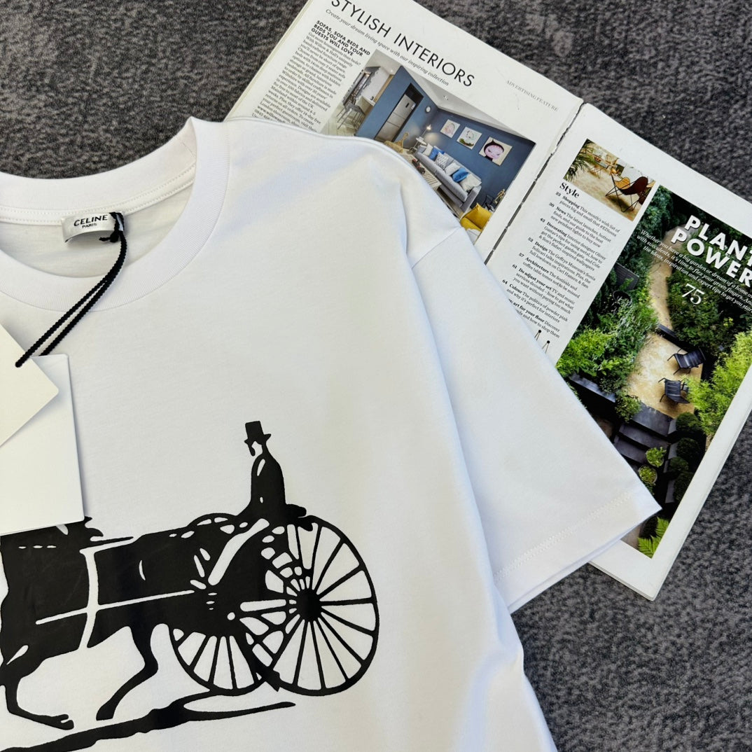 Celine 2026 Short-Sleeve T-Shirt Black and White Cotton