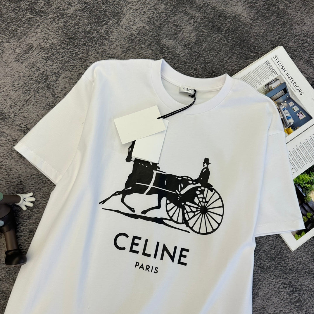 Celine 2026 Short-Sleeve T-Shirt Black and White Cotton