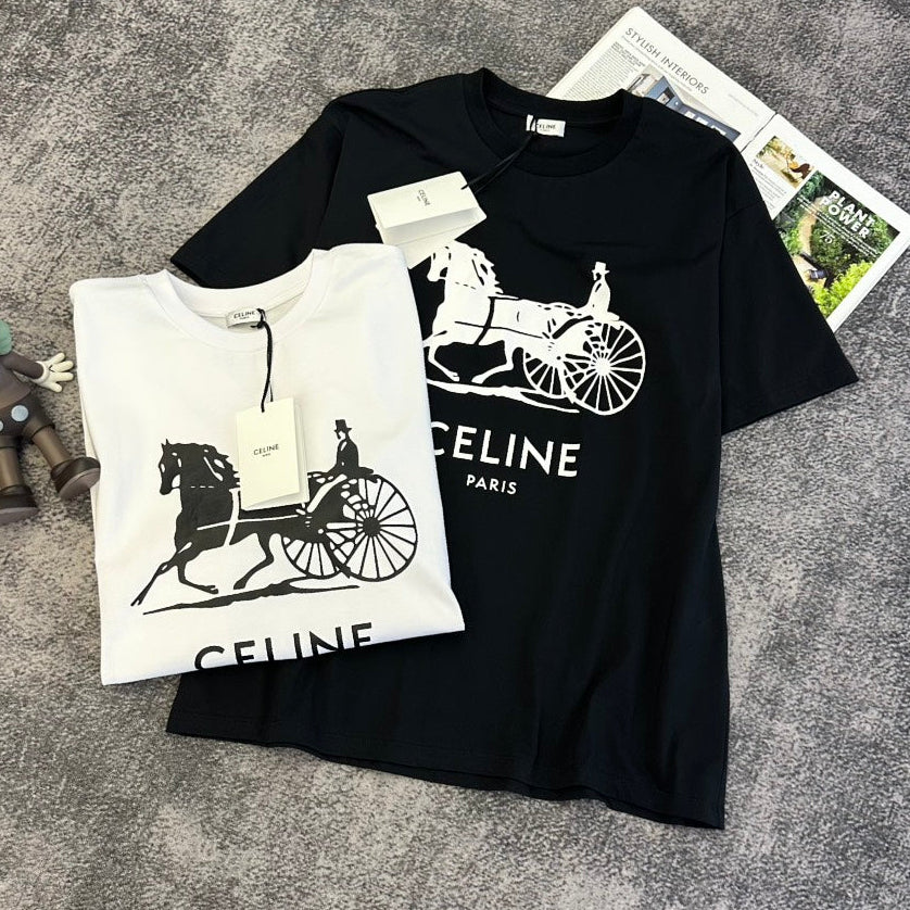 Celine 2026 Short-Sleeve T-Shirt Black and White Cotton