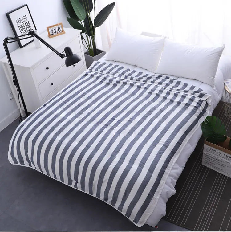 Large Size Bamboo Cotton Blanket Soft Stripe Colorful Bedding Sheet Blanket 3 Layer