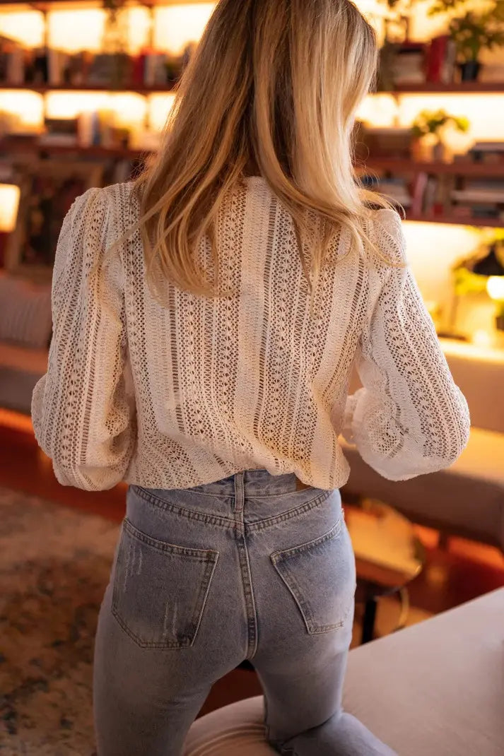Chemise élégant Col V Uni à Manches Longues