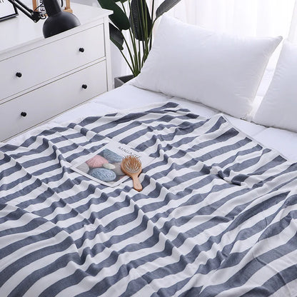 Large Size Bamboo Cotton Blanket Soft Stripe Colorful Bedding Sheet Blanket 3 Layer