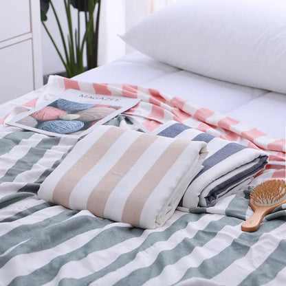 Large Size Bamboo Cotton Blanket Soft Stripe Colorful Bedding Sheet Blanket 3 Layer