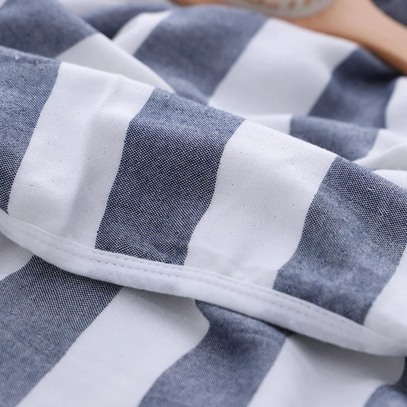 Large Size Bamboo Cotton Blanket Soft Stripe Colorful Bedding Sheet Blanket 3 Layer