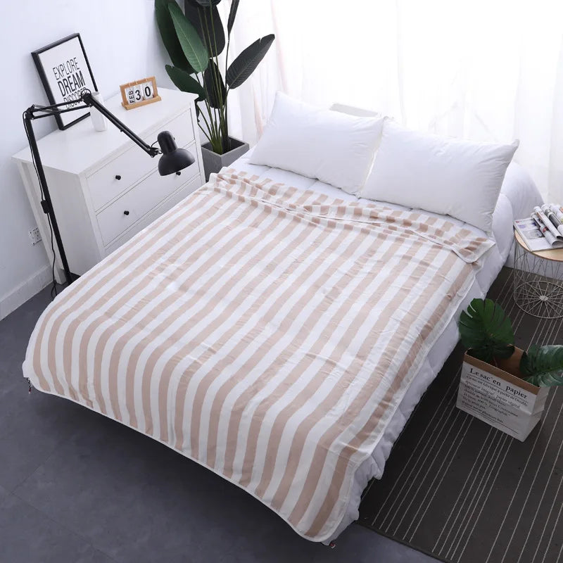 Large Size Bamboo Cotton Blanket Soft Stripe Colorful Bedding Sheet Blanket 3 Layer