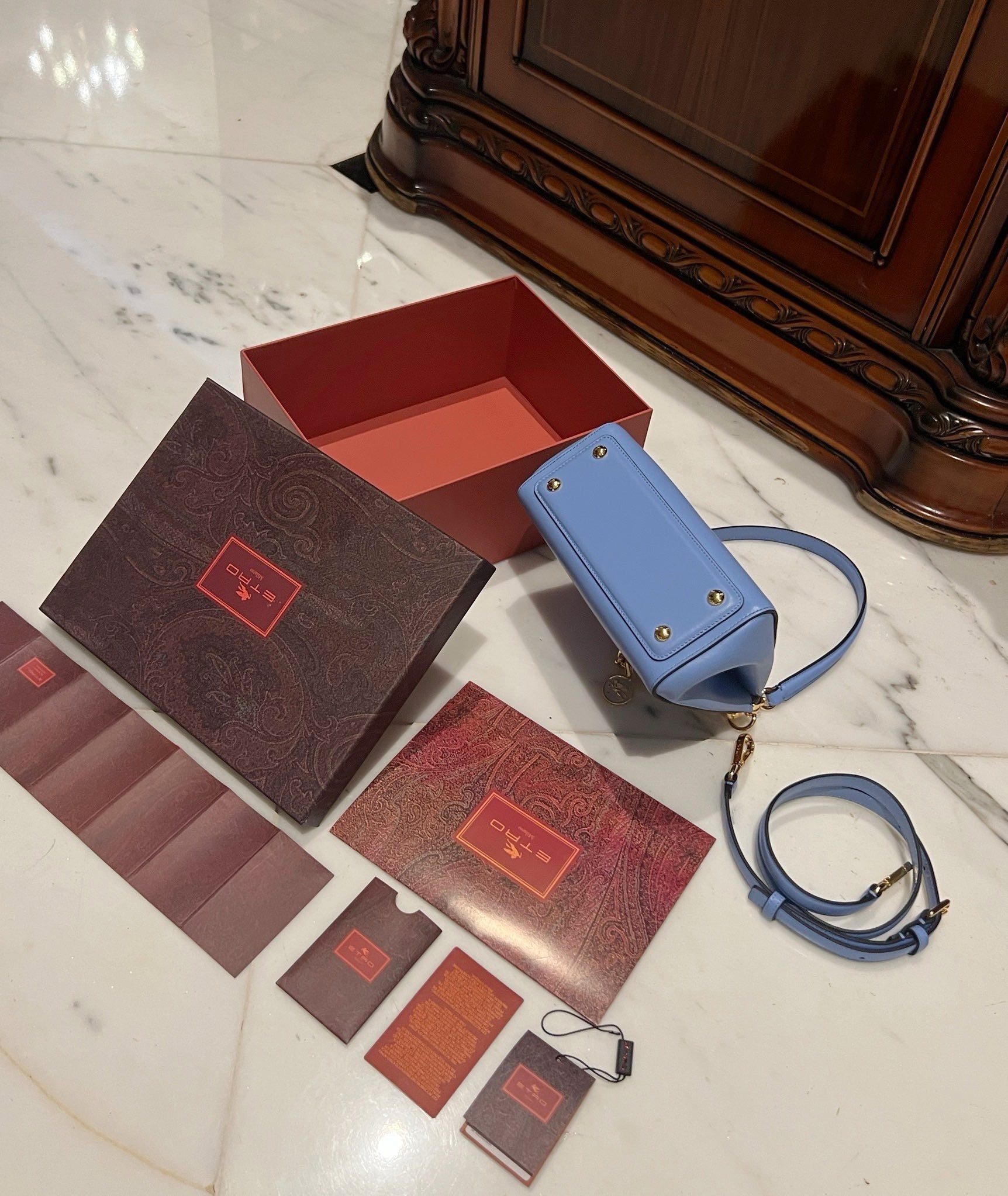 Etro Medium Vela Bag Blue Calfskin