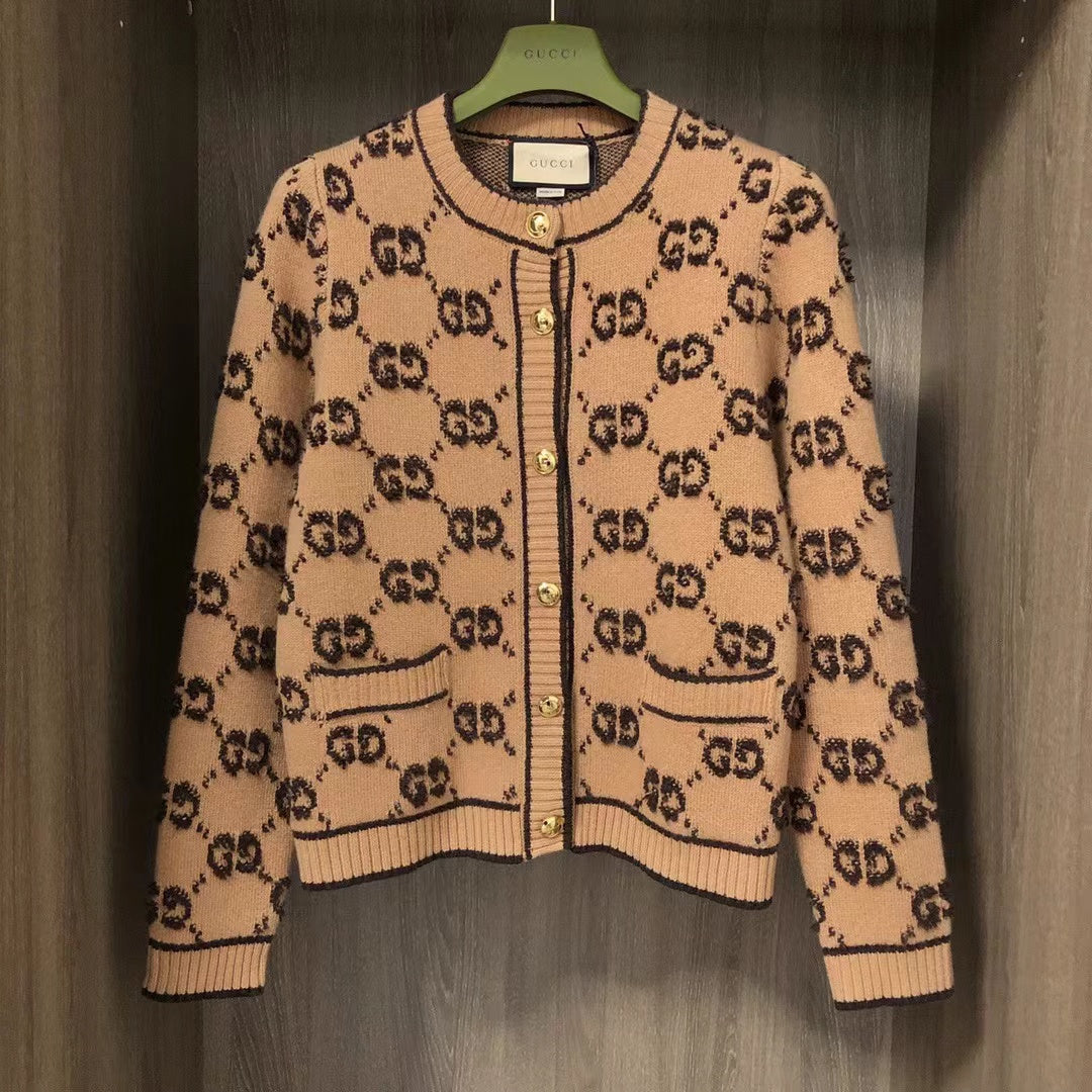 Gucci Knot Jacquard Knitted Cardigan Wool