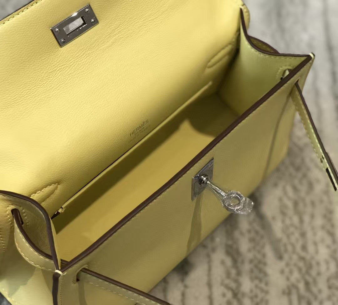 Kelly Pochette 22 Bag Yellow Silver Calfskin