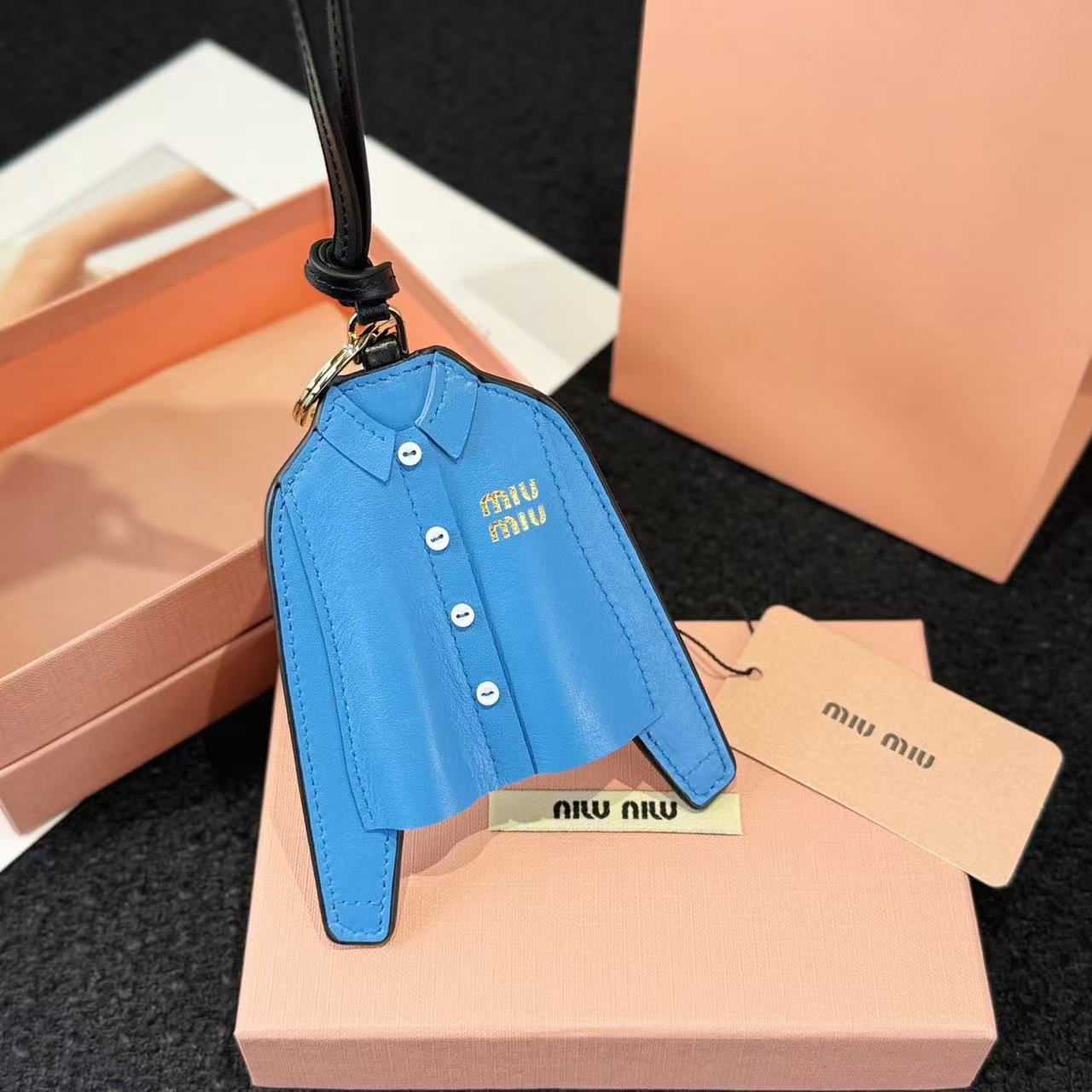 Miu Miu Keychain Trick Blue Black Leather