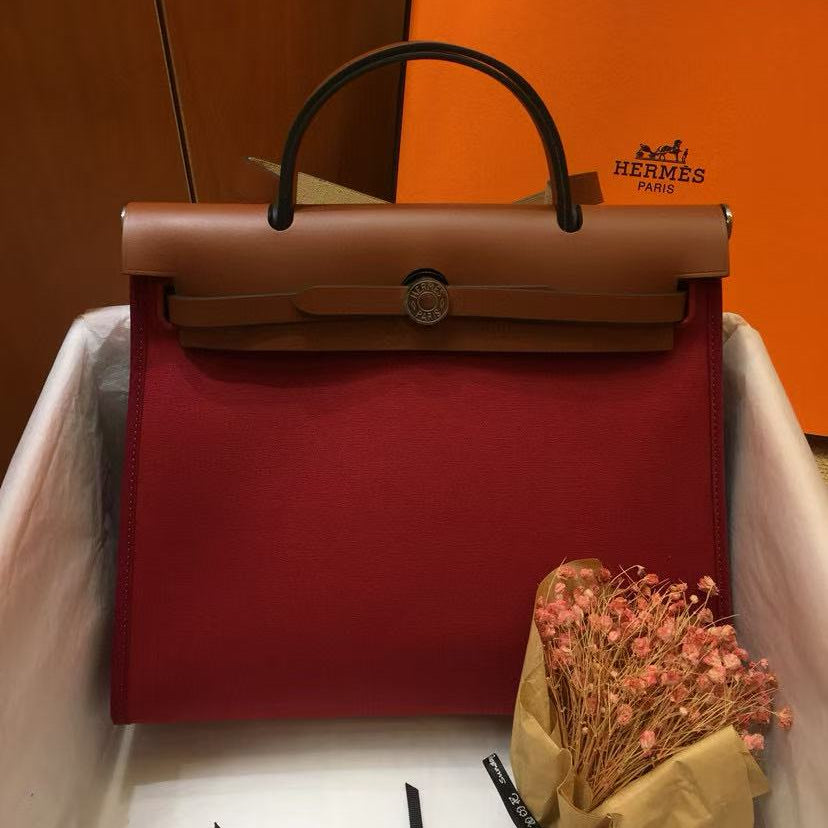 HM 2025 Herbag Zip 31 Dark Red Brown Leather Canvas