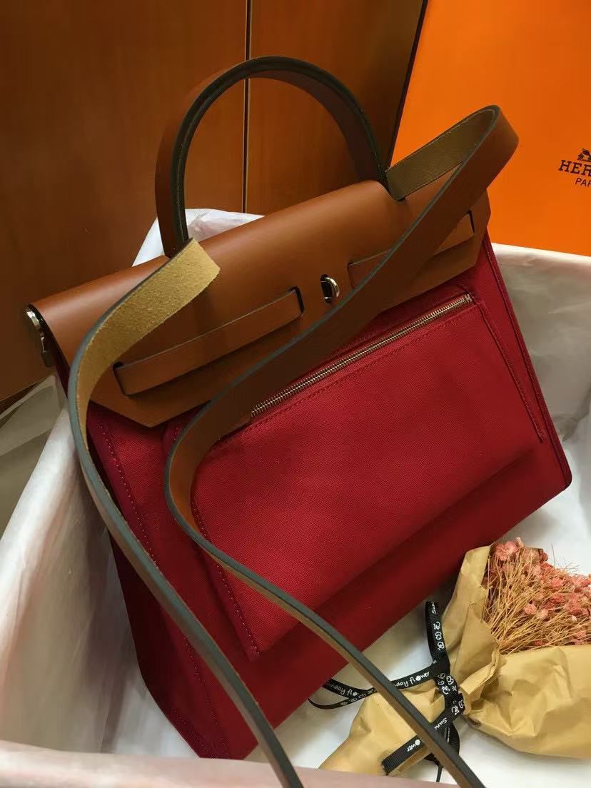 HM 2025 Herbag Zip 31 Dark Red Brown Leather Canvas