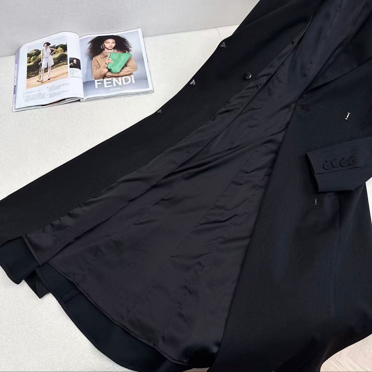 Fendi 25 Long Suit Coat Black Polyester