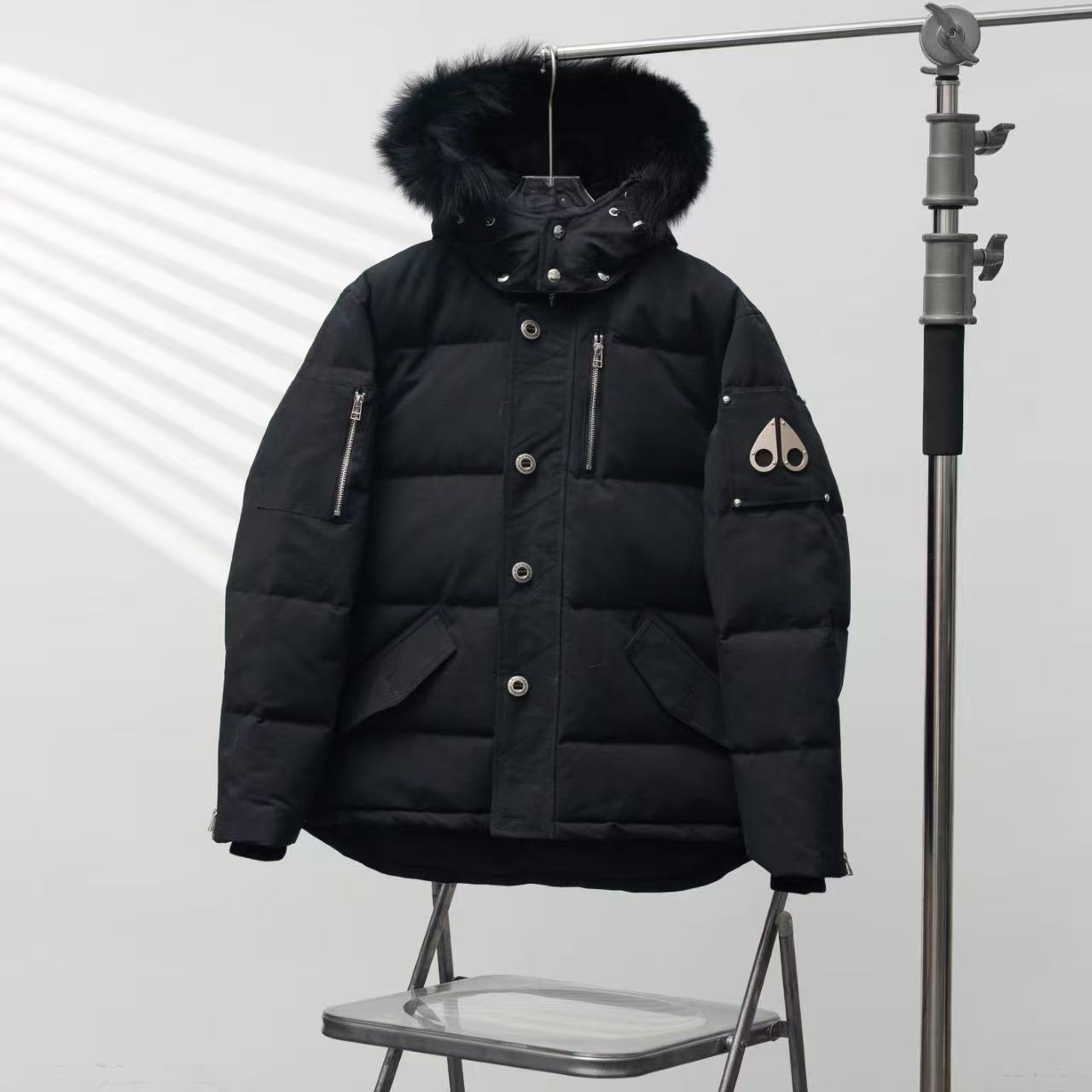 Moose Knuckles Shearling Jacket Black Polyester Down