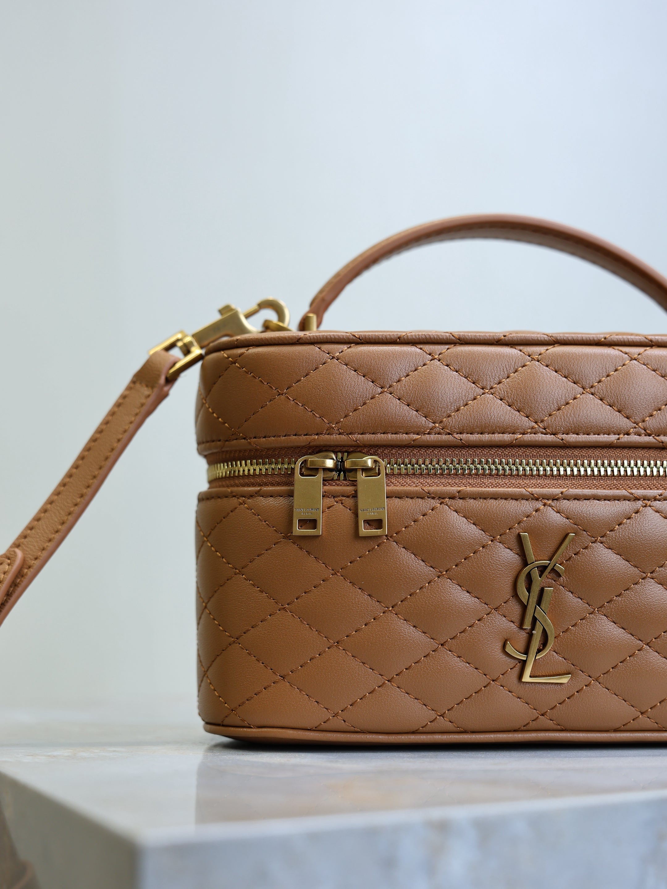 YSL Gaby Mini Vanity 18 Brown Lambskin Gold Hardware