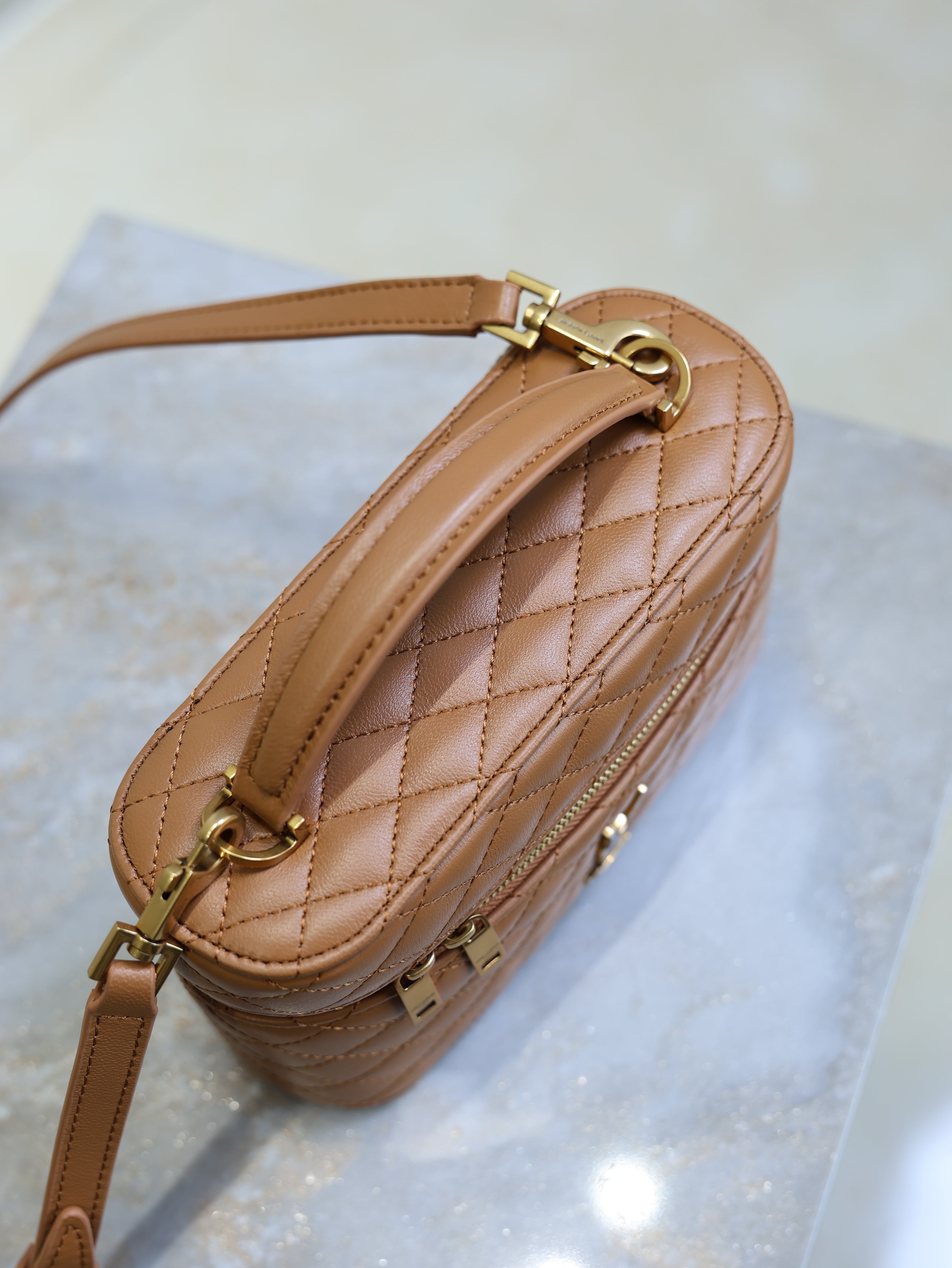 YSL Gaby Mini Vanity 18 Brown Lambskin Gold Hardware