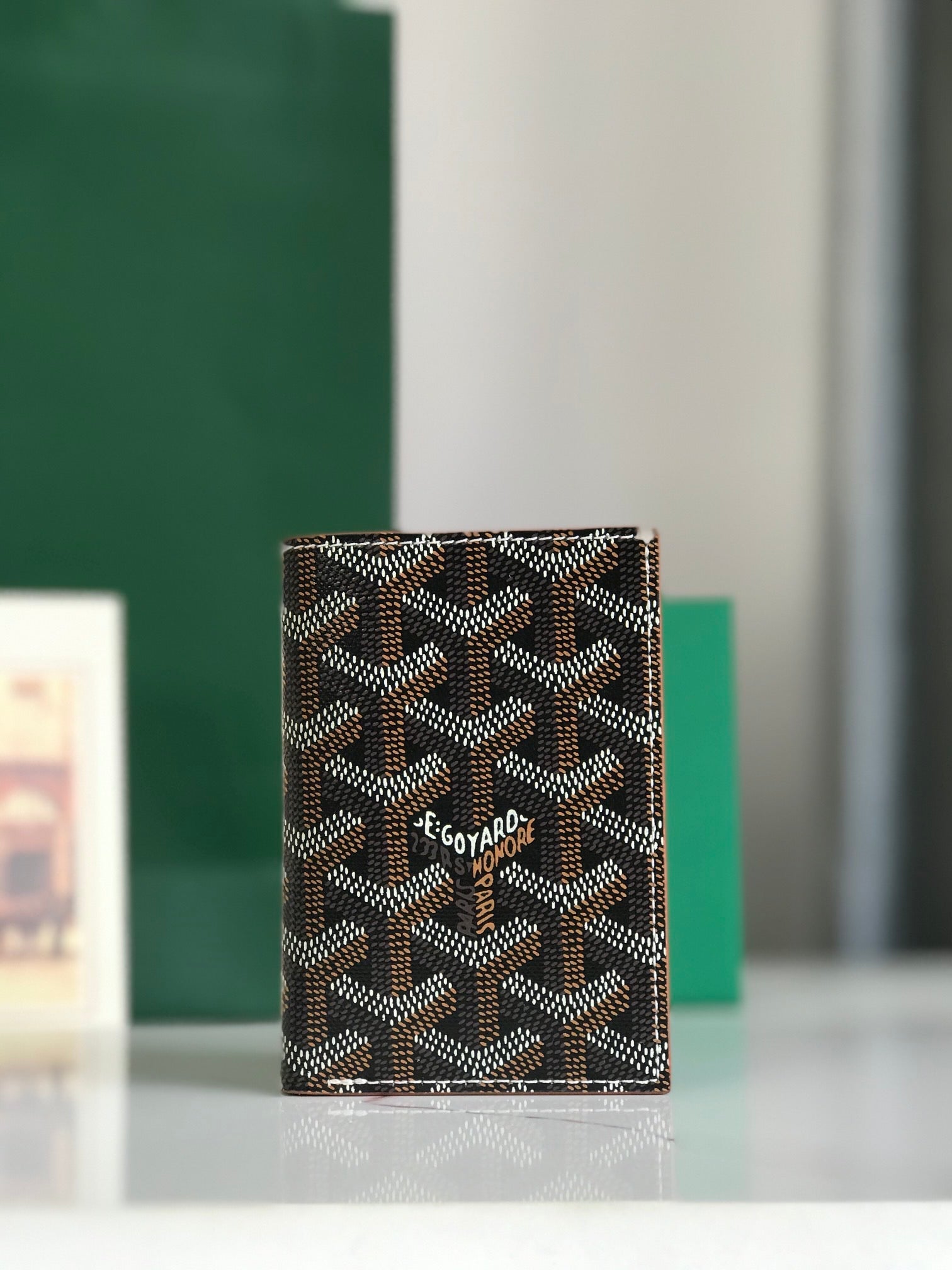 Goyard 2025 Saint-Pierre Card Wallet 11cm Black Tan Calfskin Canvas
