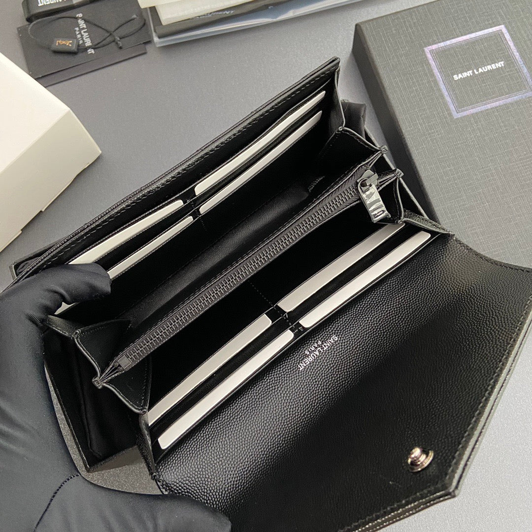 Saint Laurent Cassandre Matelasse Large Flap Wallet 19cm Black Leather