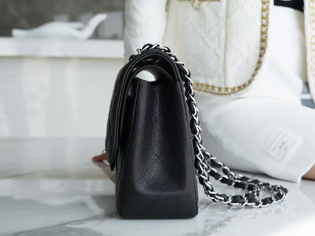 Chanel 2026 Flap Bag 30cm Black Caviar Leather With Silver Hardware