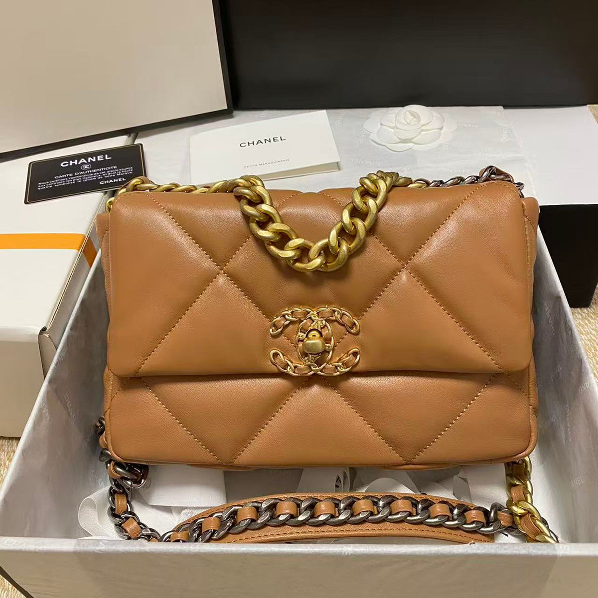 CHANEL 19 FLAP BAG 26 TAN GOATSKIN