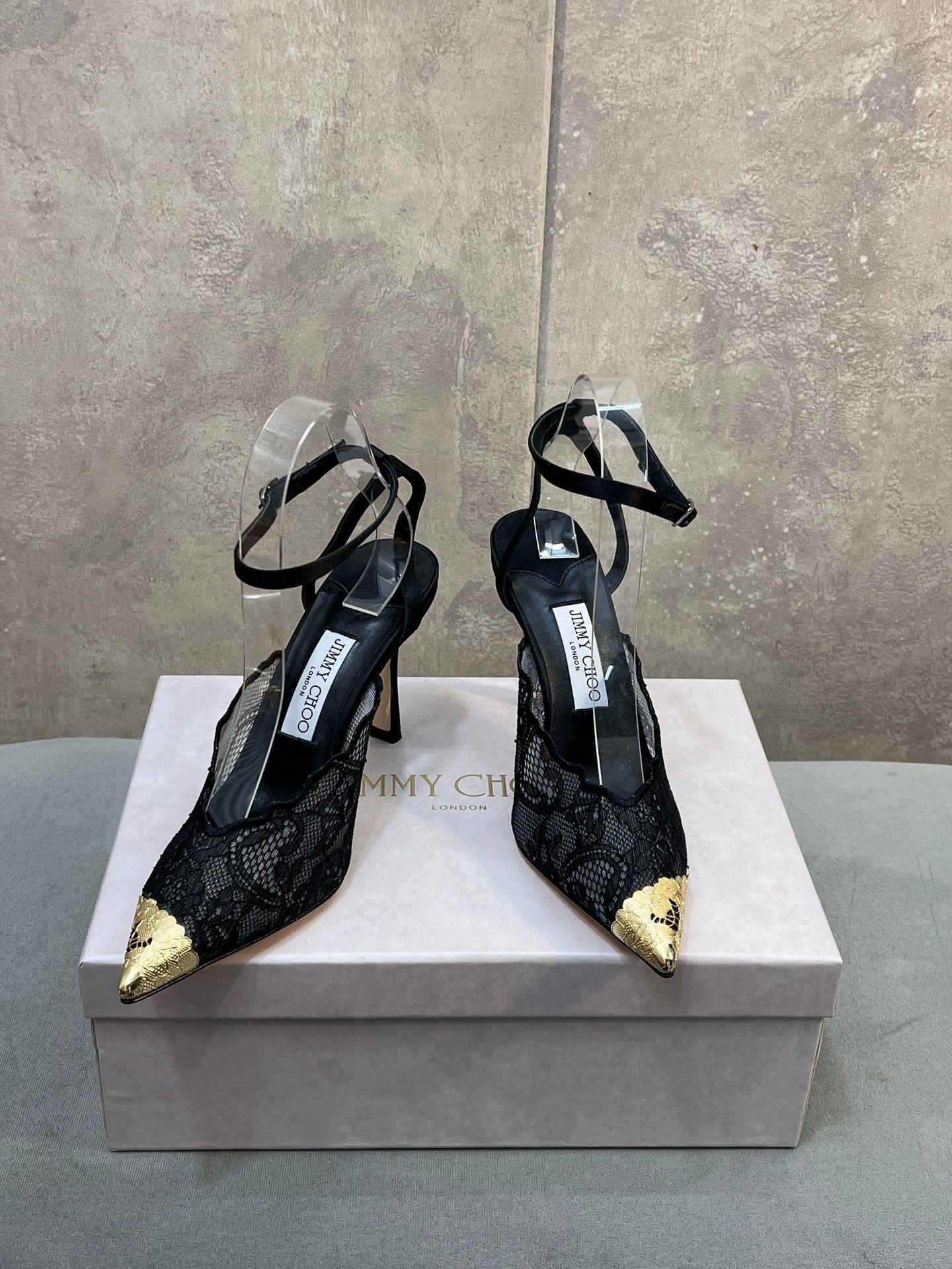Jimmy Choo 2026 Faiz 100 Pump Black Gold Lace Metallic 629906