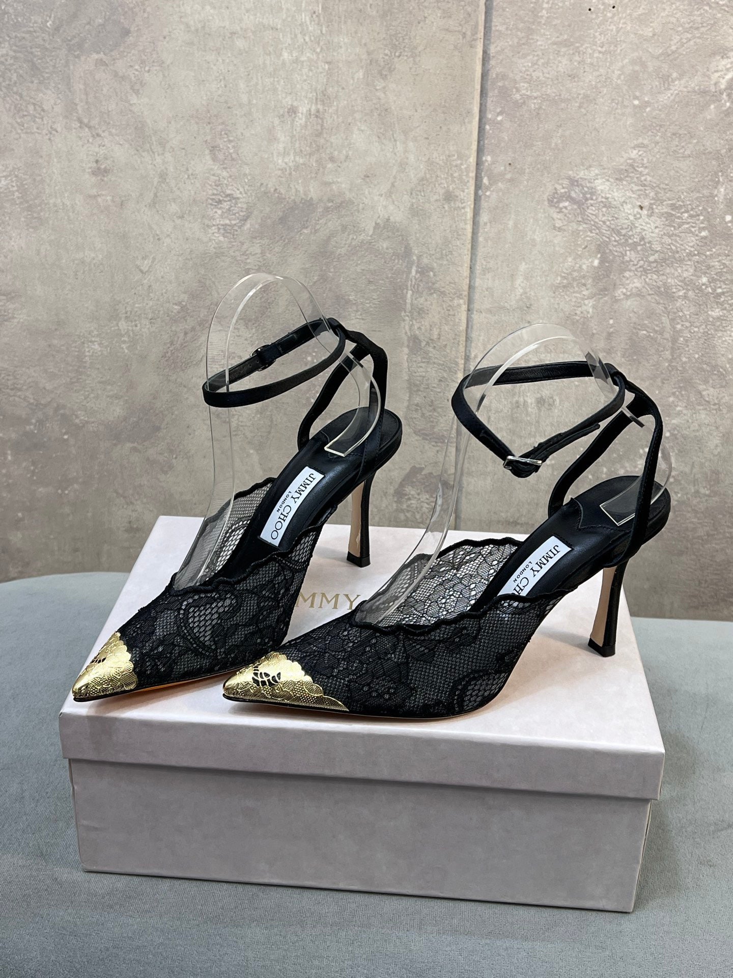 Jimmy Choo 2026 Faiz 100 Pump Black Gold Lace Metallic 629906