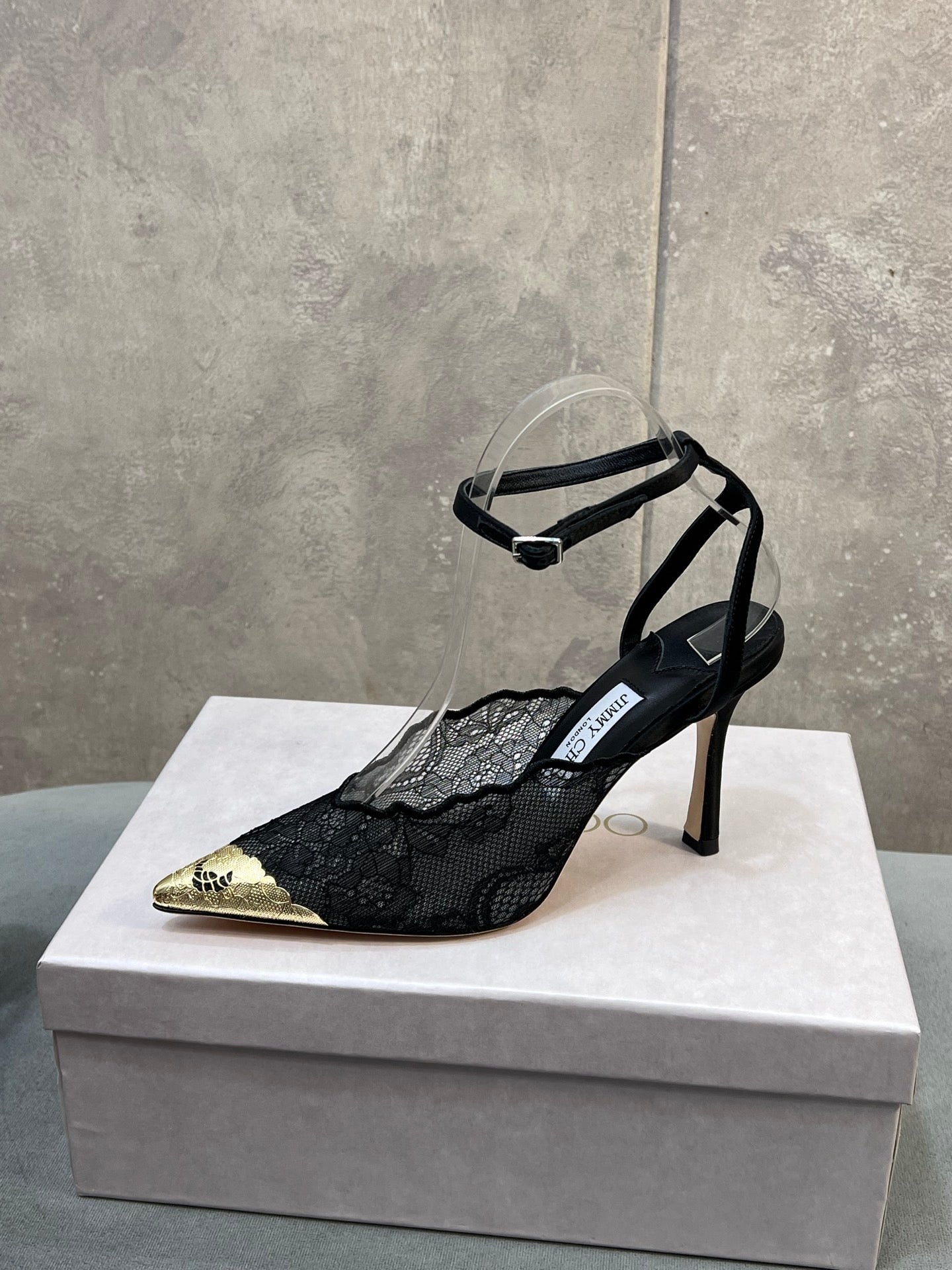 Jimmy Choo 2026 Faiz 100 Pump Black Gold Lace Metallic 629906
