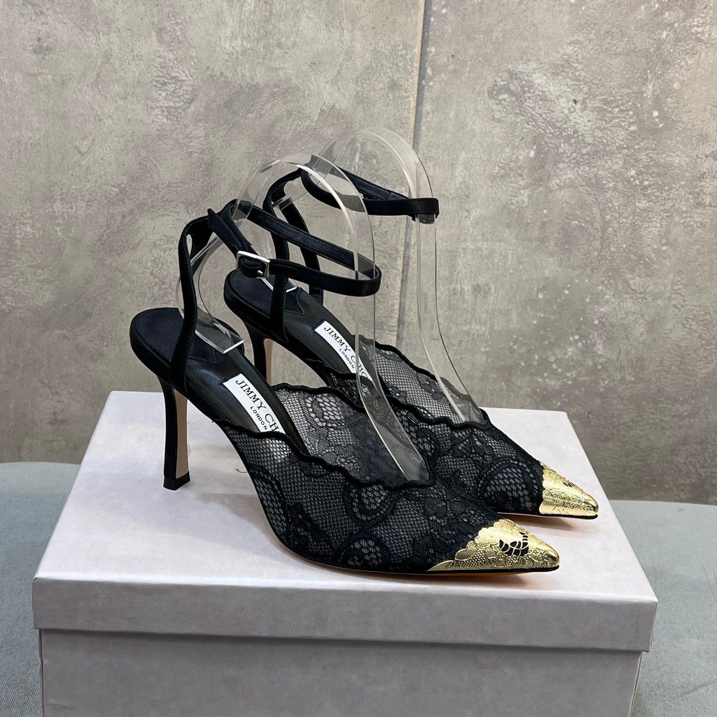 Jimmy Choo 2026 Faiz 100 Pump Black Gold Lace Metallic 629906