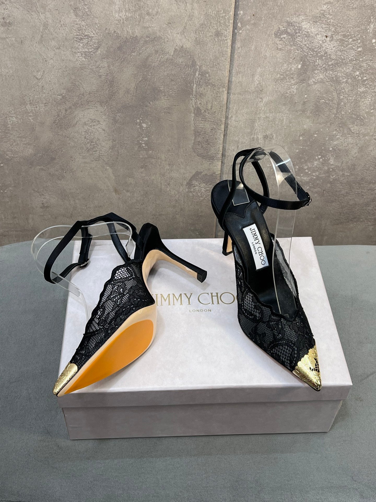 Jimmy Choo 2026 Faiz 100 Pump Black Gold Lace Metallic 629906