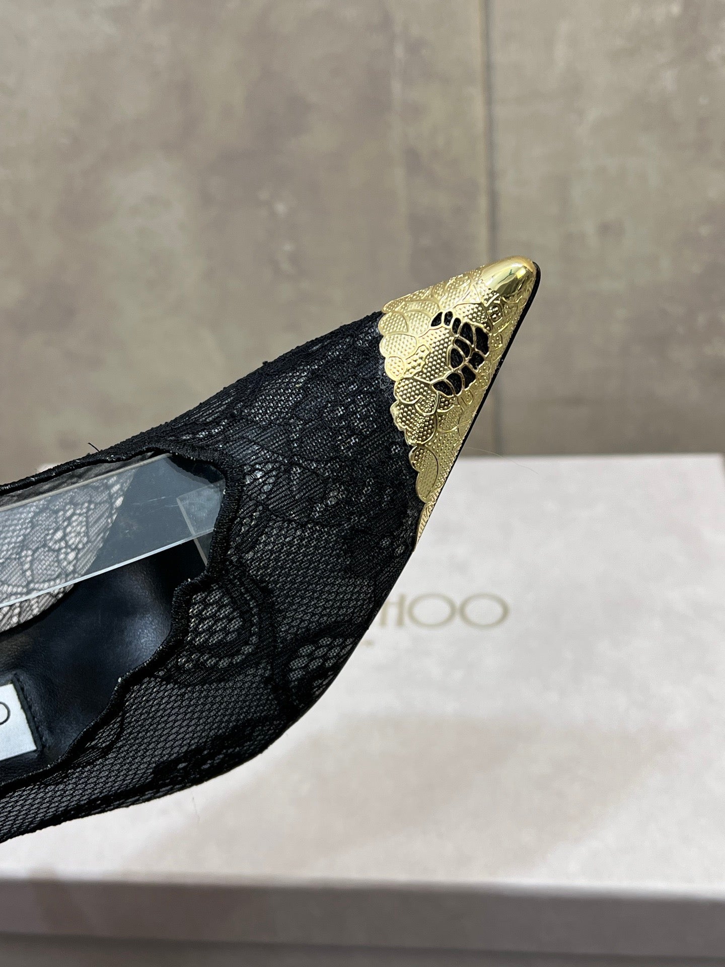 Jimmy Choo 2026 Faiz 100 Pump Black Gold Lace Metallic 629906