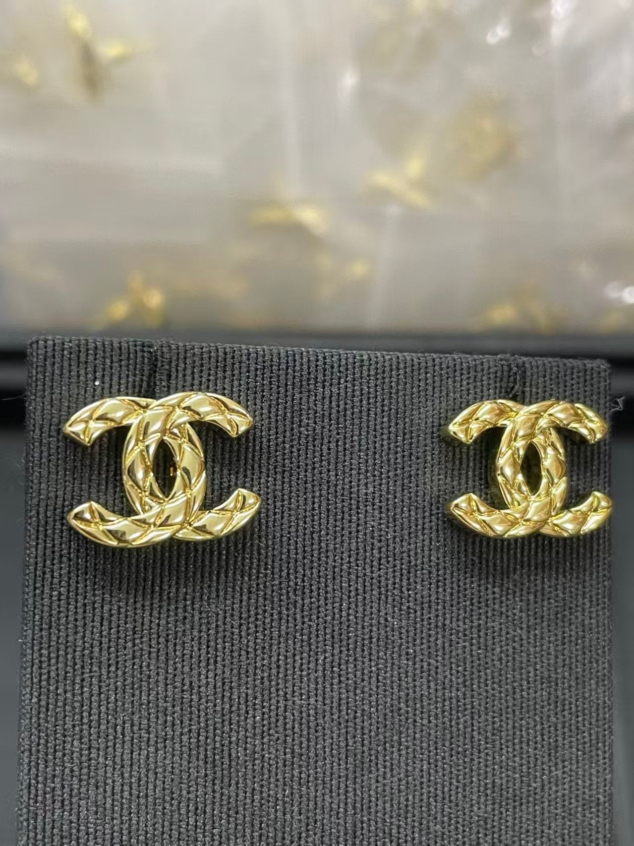 Chanel CC Logo Gold-tone Earrings With Signature Quilted Design