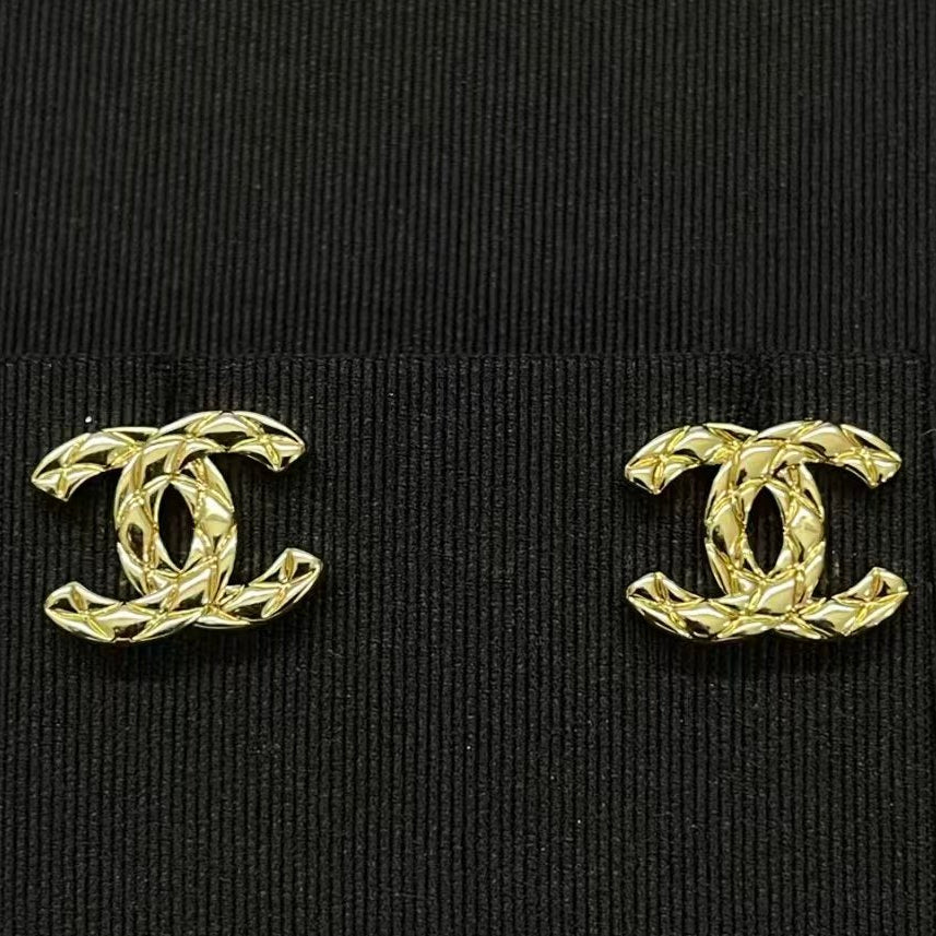 Chanel CC Logo Gold-tone Earrings With Signature Quilted Design