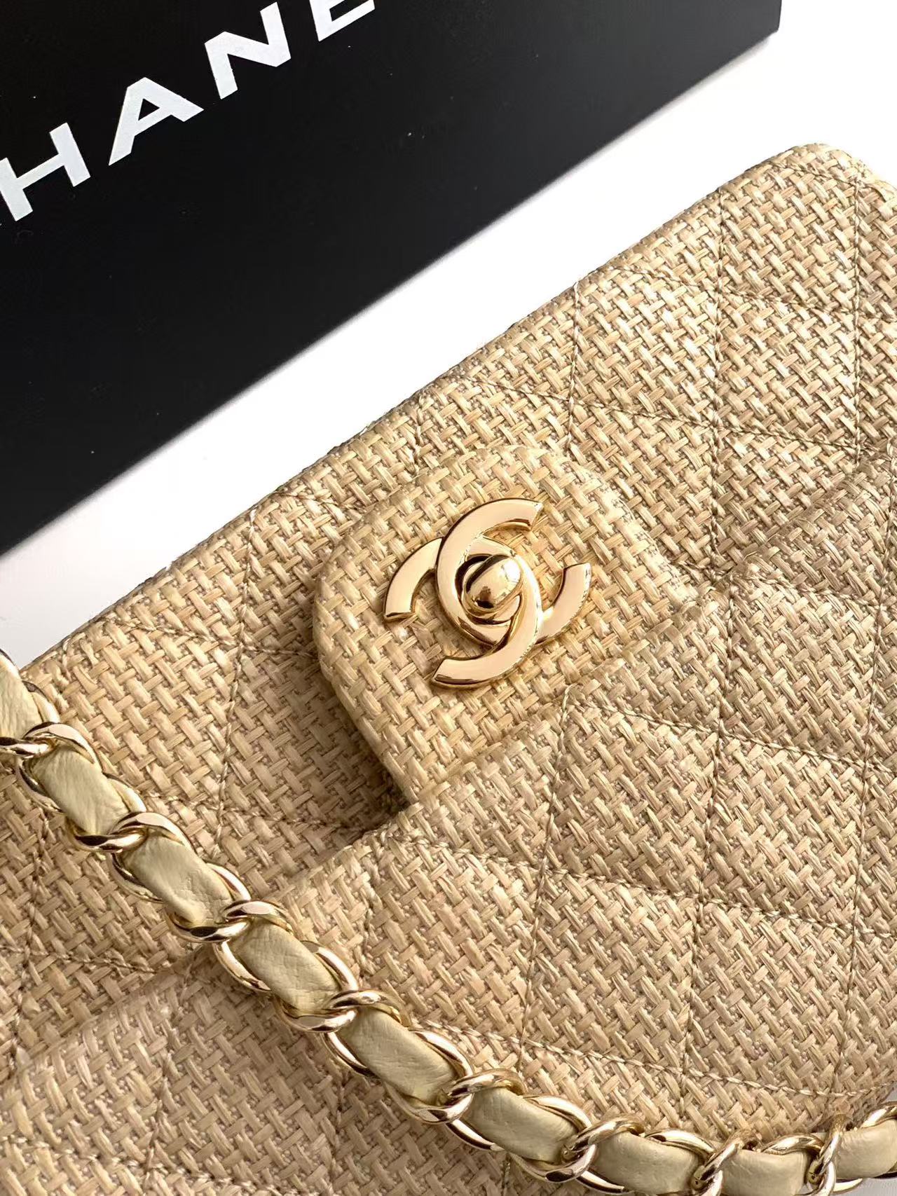 Chanel 2026 Classic Bag 20cm Beige Raffia Leather