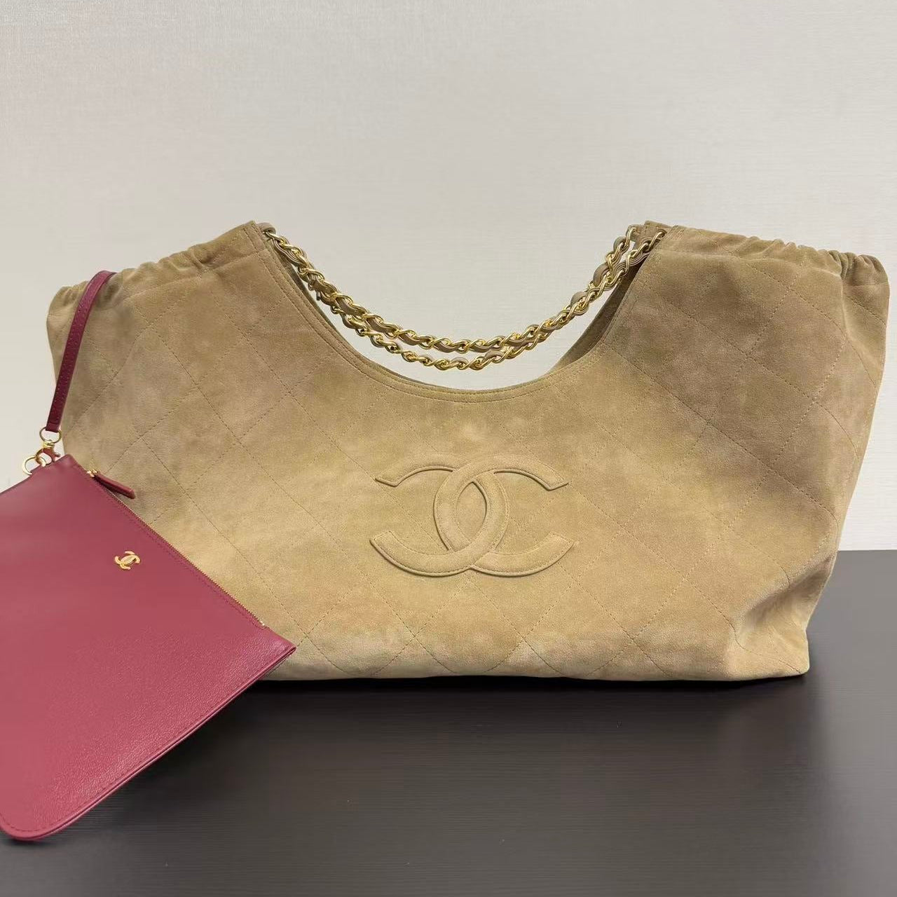 Chanel 2026 Quilted Neo Cabas Small Shopping Tote Bag 44cm Beige Suede