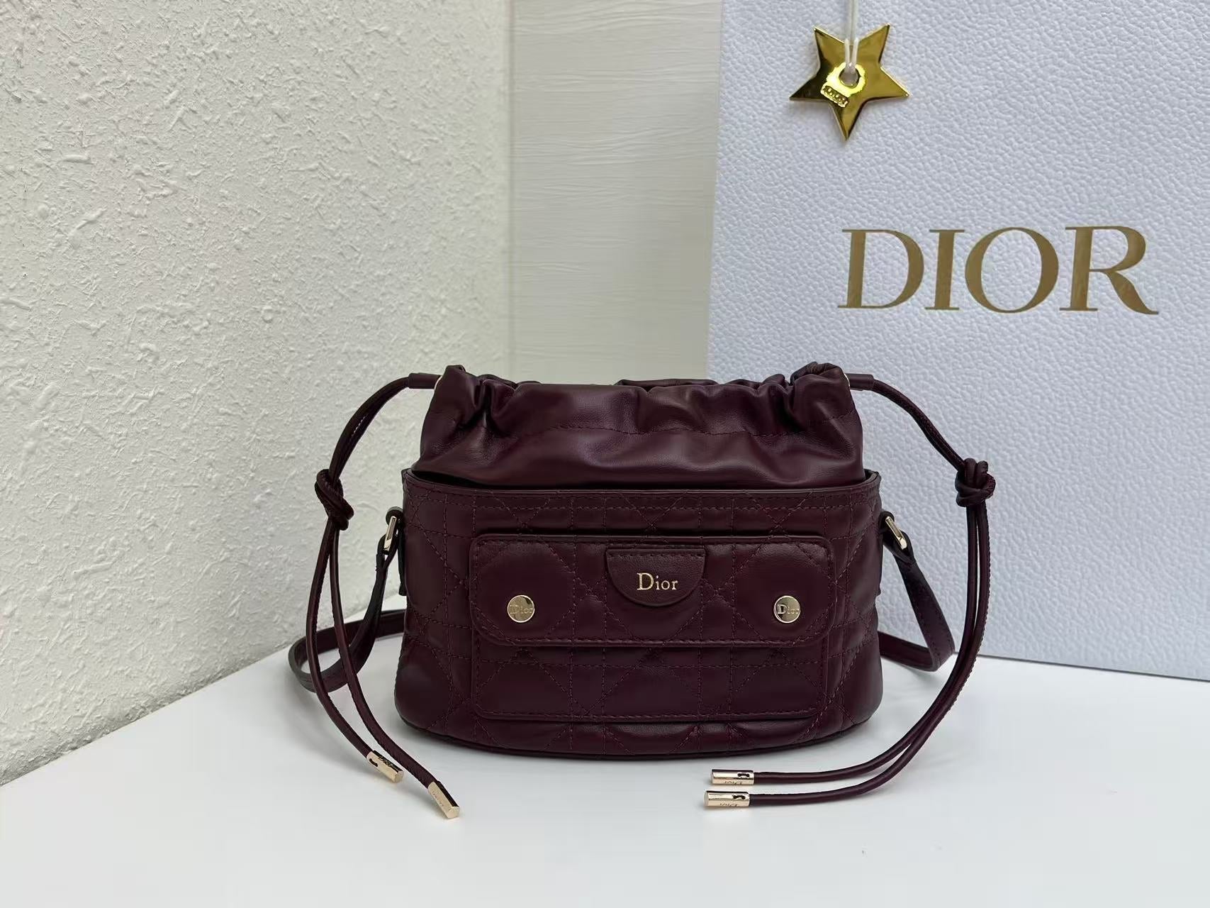 Dior 2026 Mini DiorTravel Bucket Bag 22cm Fabric Lambskin