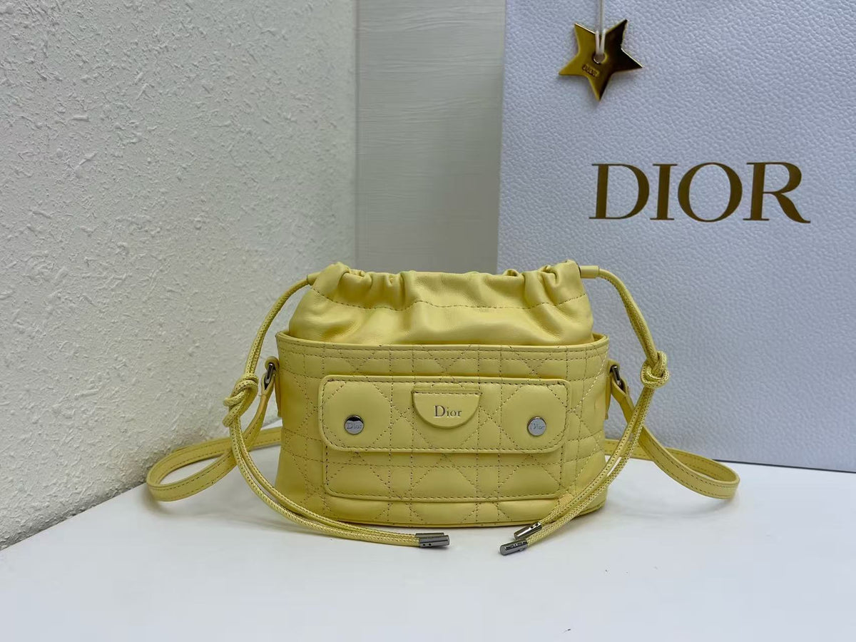 Dior 2026 Mini DiorTravel Bucket Bag 22cm Fabric Lambskin