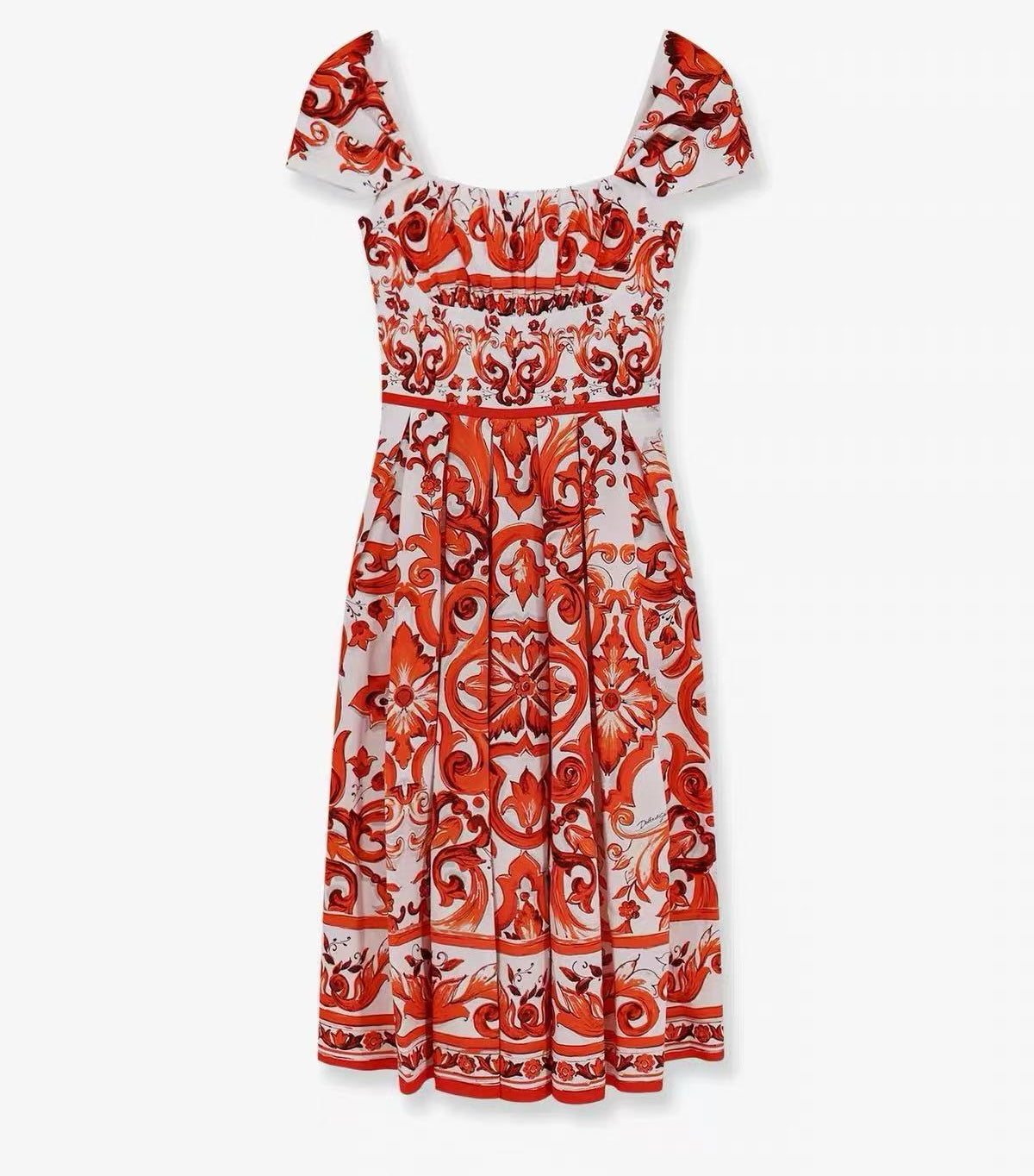 Dolce & Gabbana 2026 Majolica-print Poplin Dress Multicolors Cotton