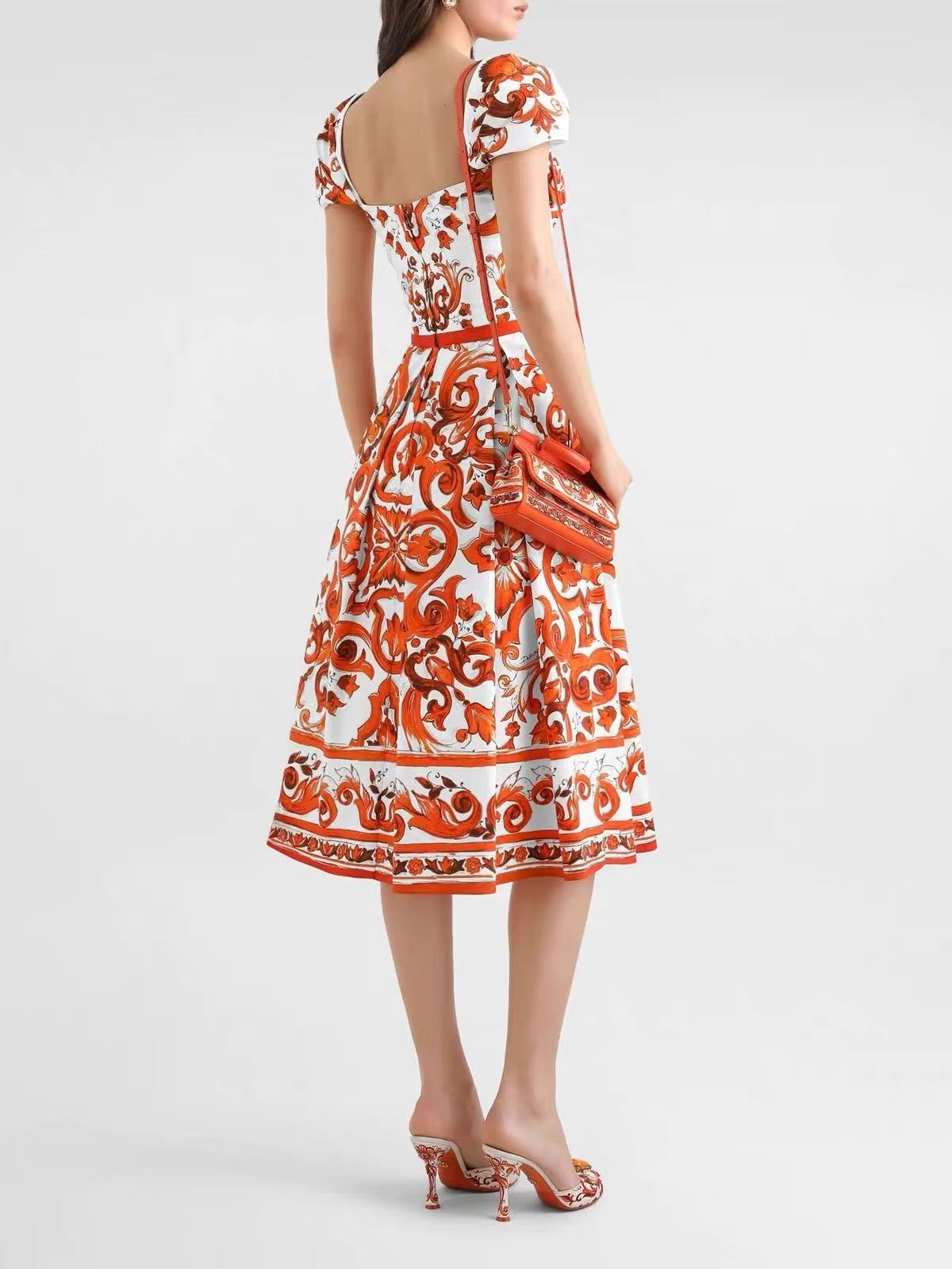 Dolce & Gabbana 2026 Majolica-print Poplin Dress Multicolors Cotton