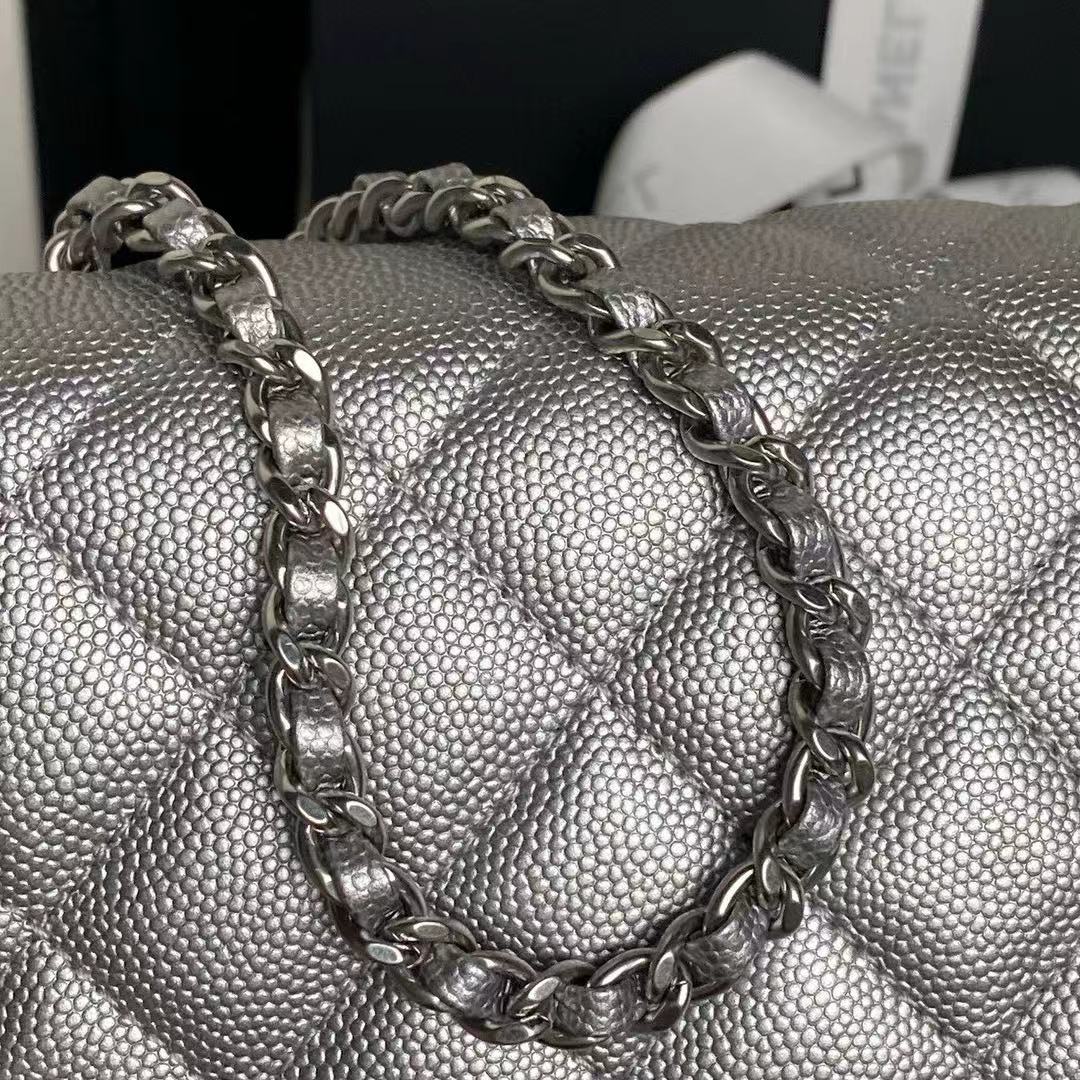 Chanel 2026 Classic Flap Bag 23.5cm Silver Grained Cowhide