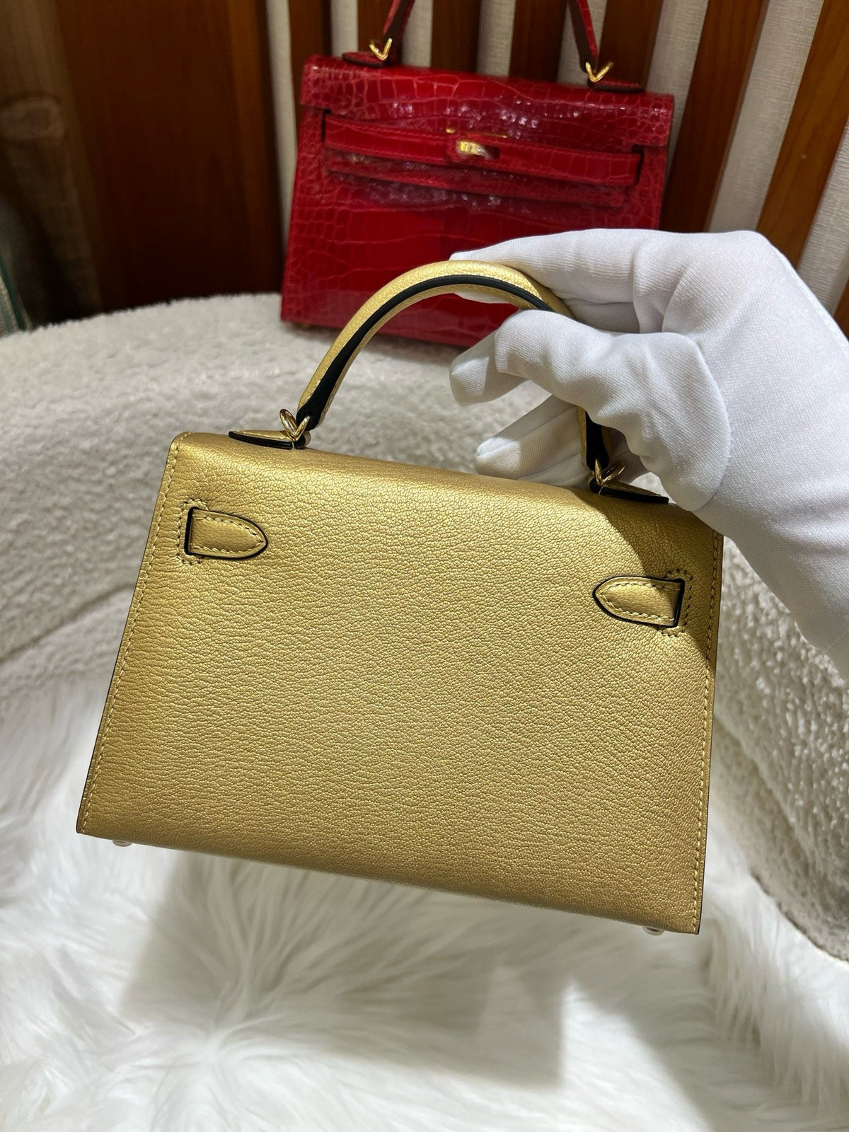 Hermes 2026 Mini Kelly II Bag 19cm Metallic Gold Goatskin Leather