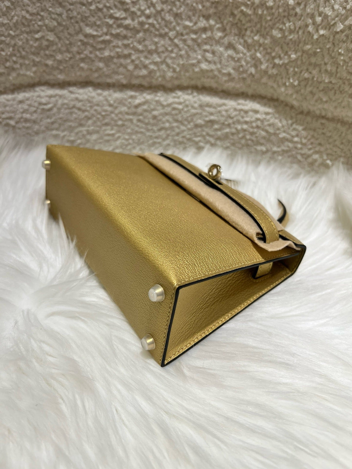 Hermes 2026 Mini Kelly II Bag 19cm Metallic Gold Goatskin Leather