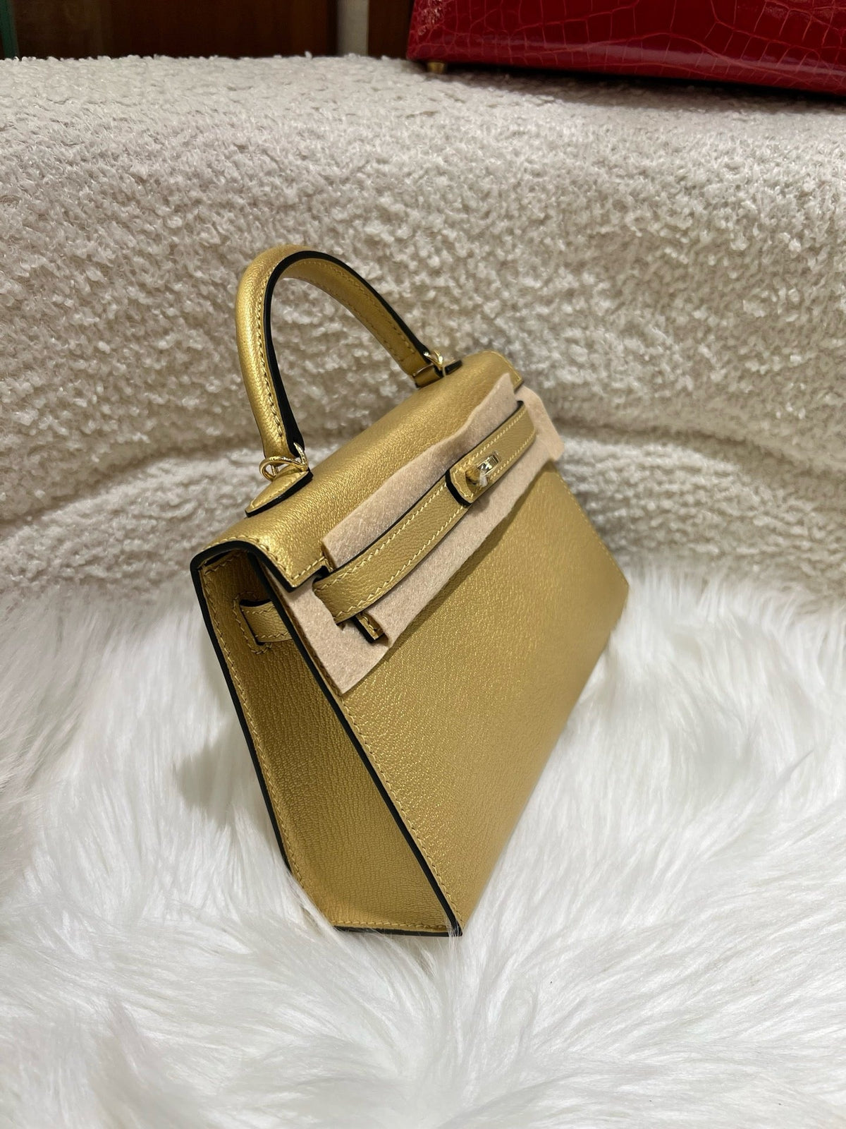 Hermes 2026 Mini Kelly II Bag 19cm Metallic Gold Goatskin Leather