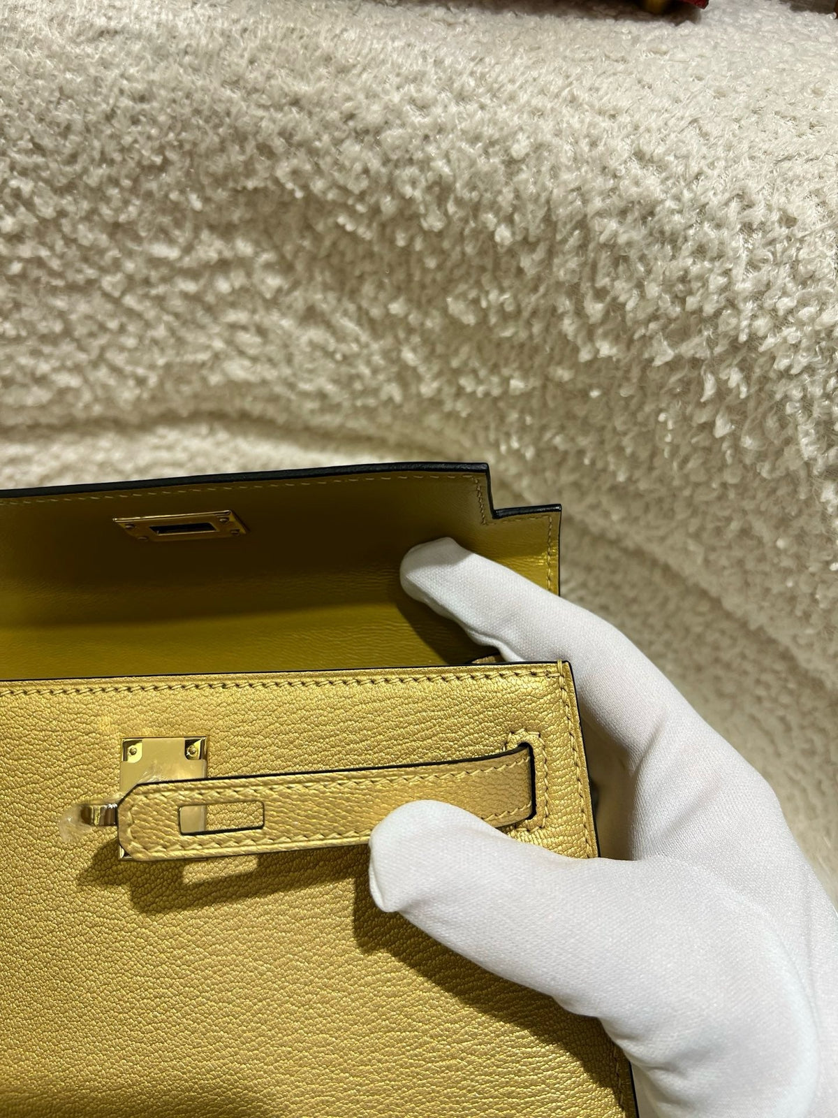 Hermes 2026 Mini Kelly II Bag 19cm Metallic Gold Goatskin Leather