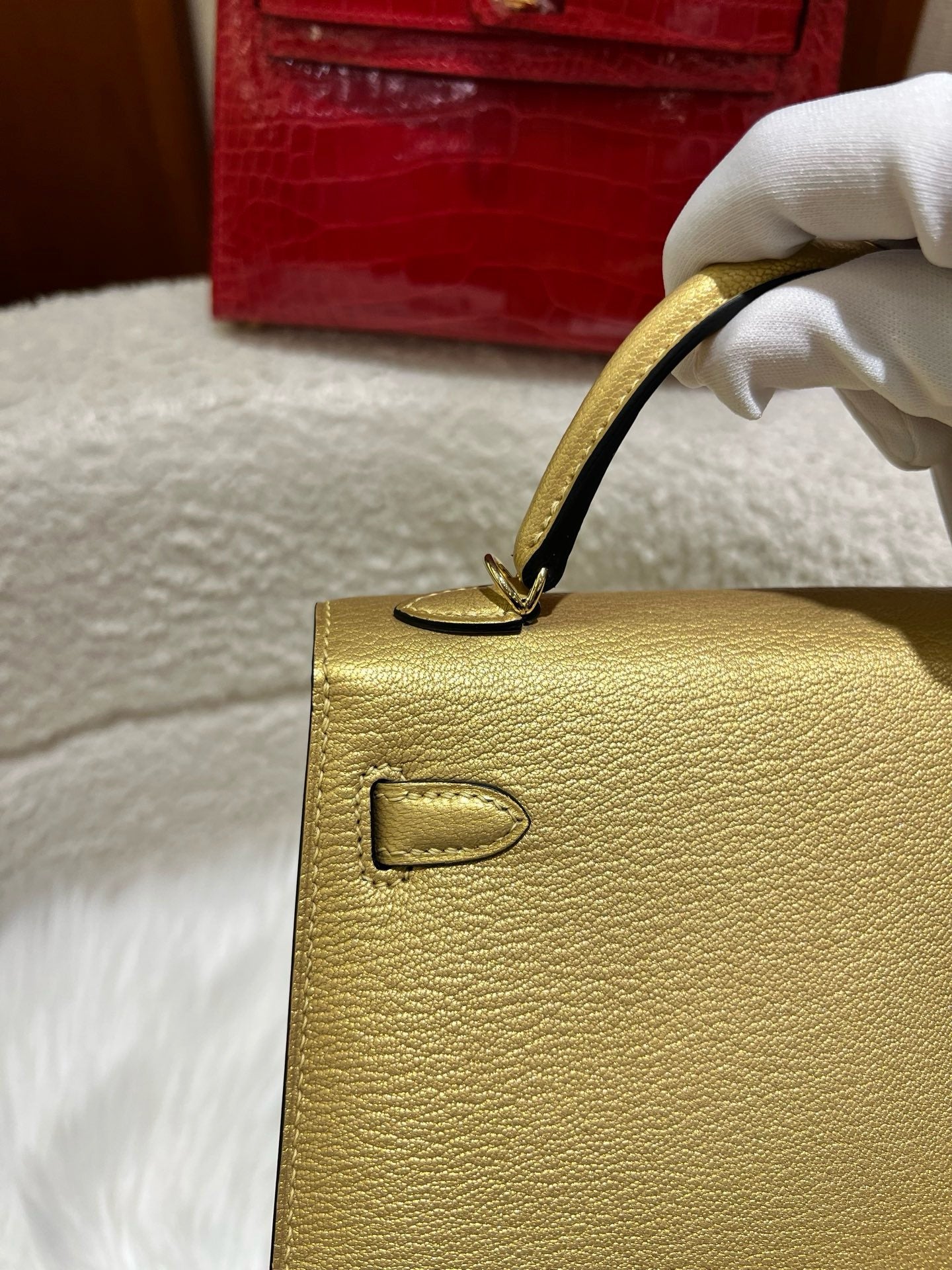 Hermes 2026 Mini Kelly II Bag 19cm Metallic Gold Goatskin Leather