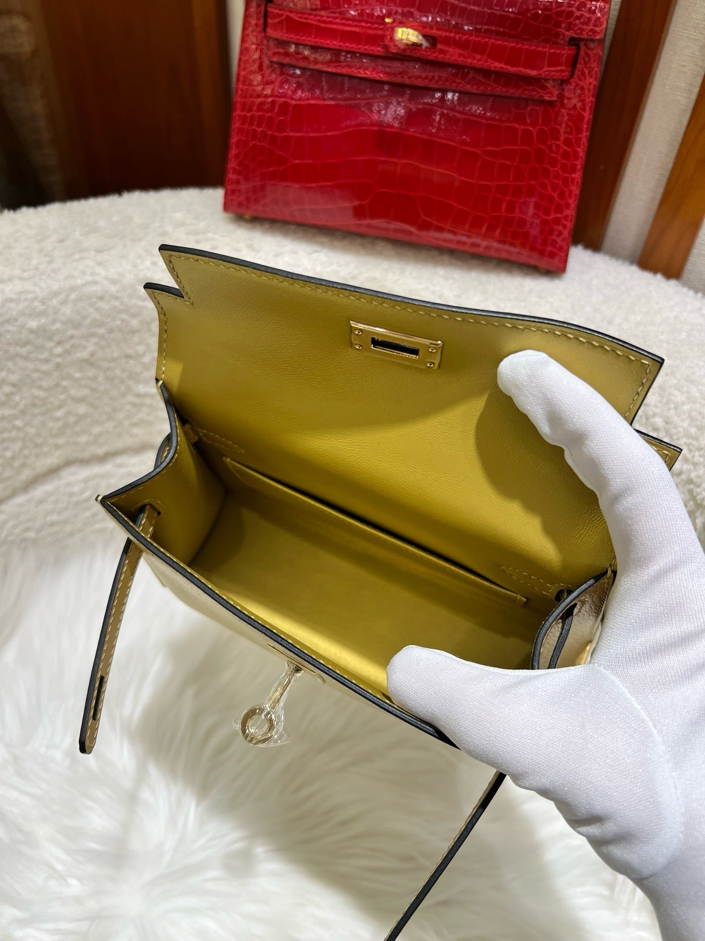 Hermes 2026 Mini Kelly II Bag 19cm Metallic Gold Goatskin Leather