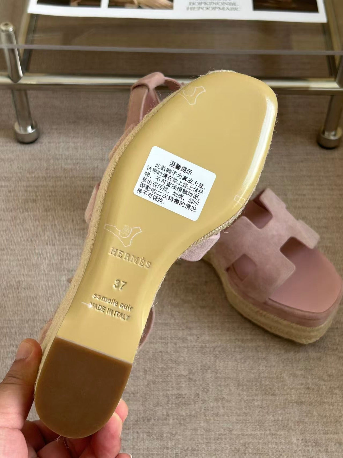 Hermes 2026 Elda Espadrille Pink Suede Leather